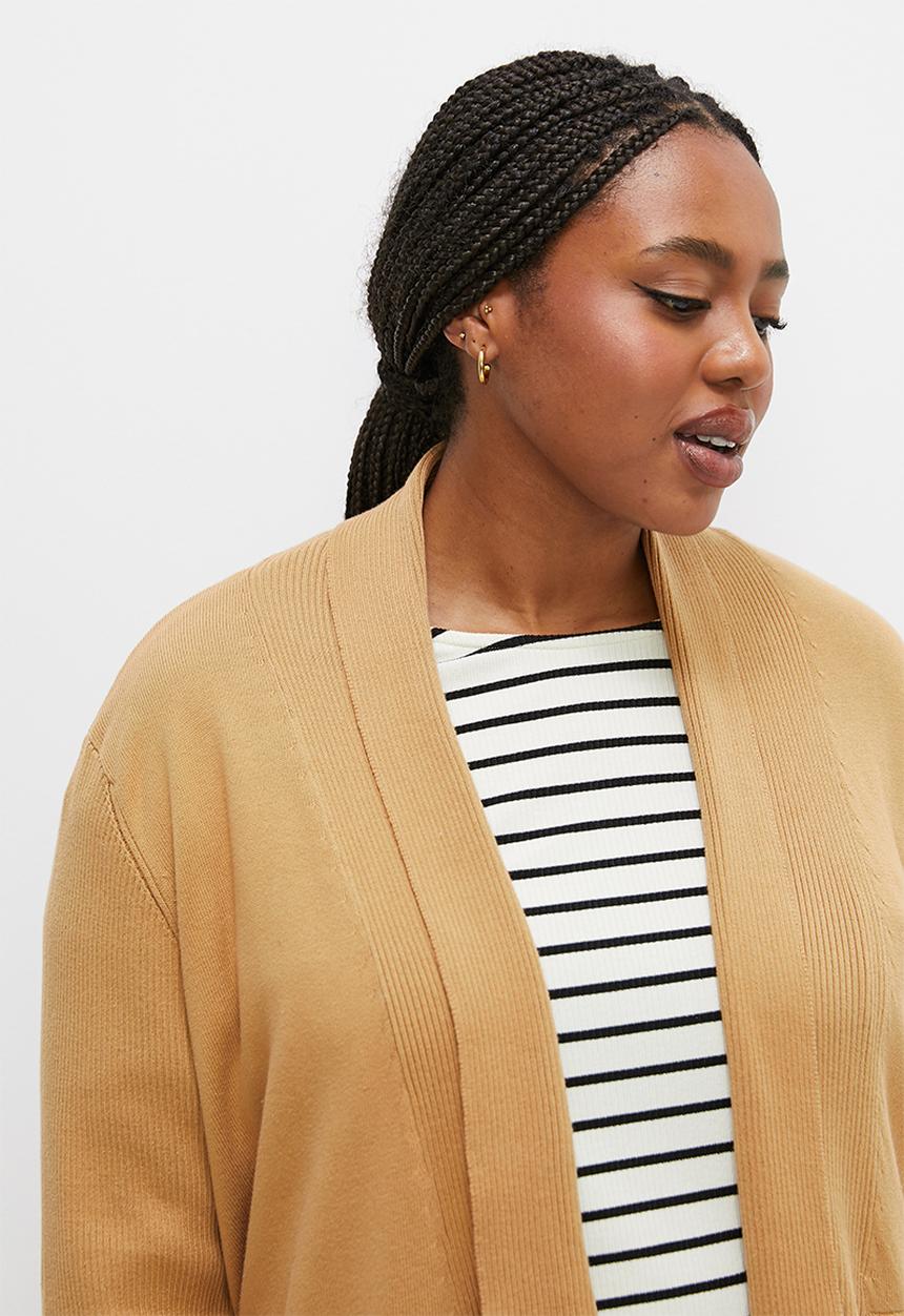edit Plus - Shaped waterfall cardigan - mid brown
