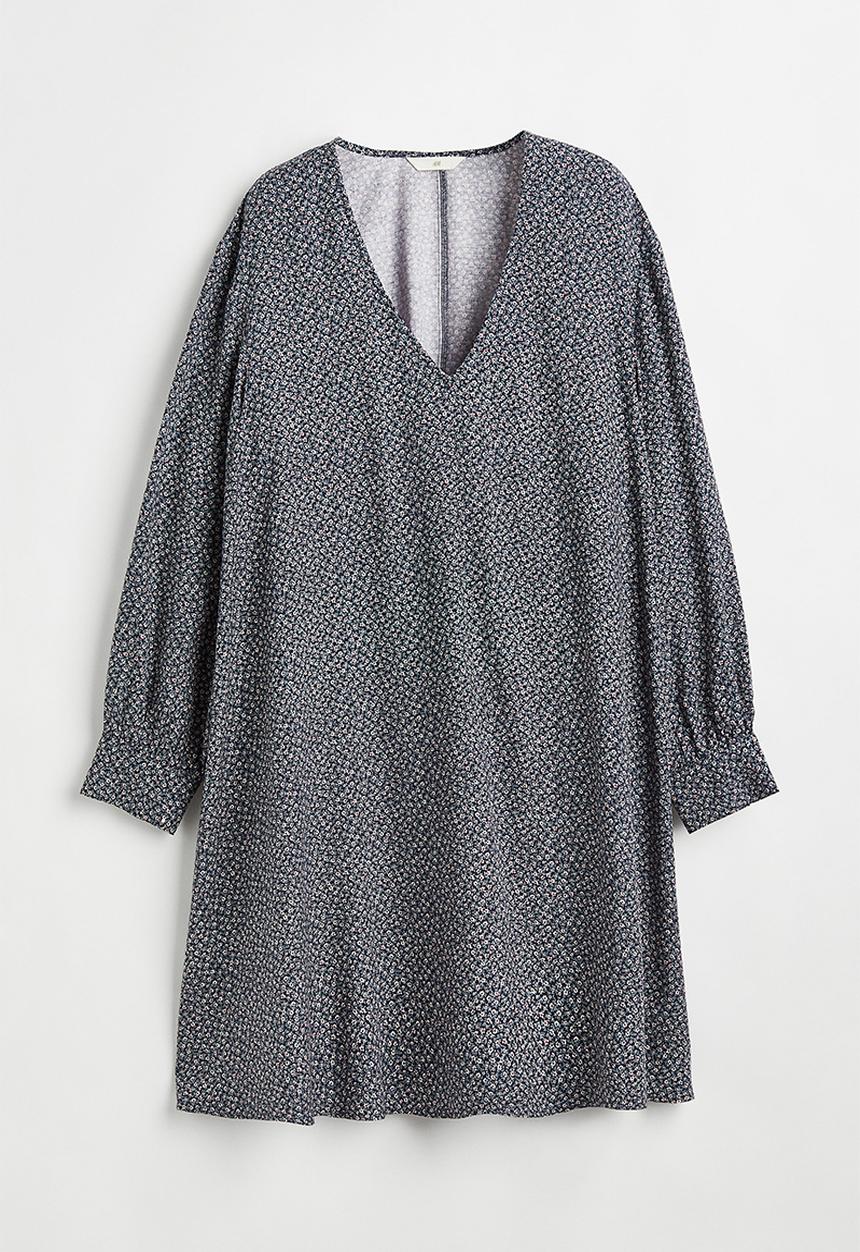 H&M - V-neck dress - dark blue/small flowers