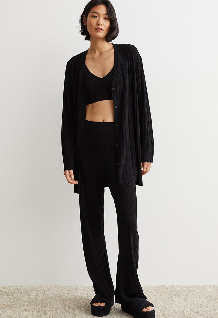 H&M - Rib-knit trousers - black