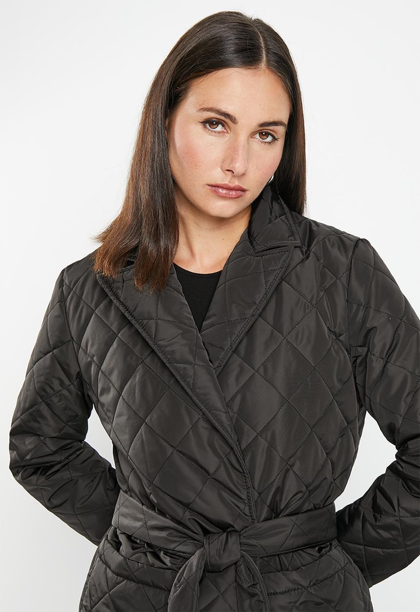 dailyfriday - Quilted belted coat - black