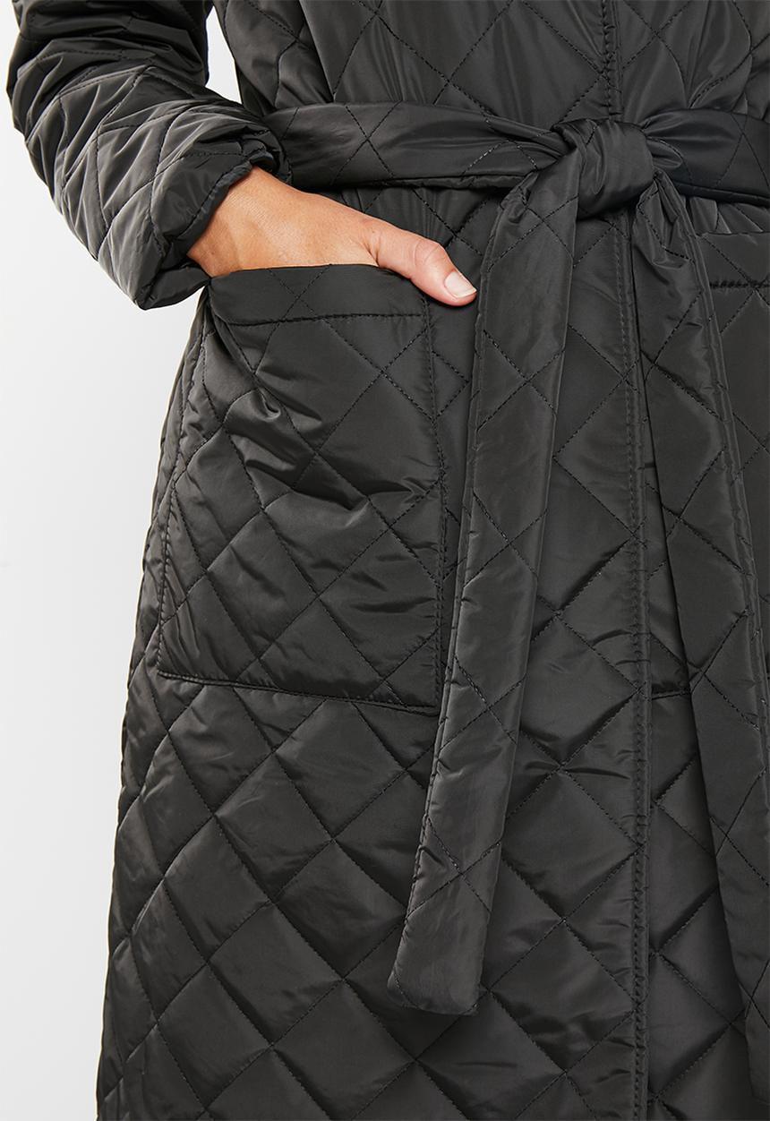 dailyfriday - Quilted belted coat - black
