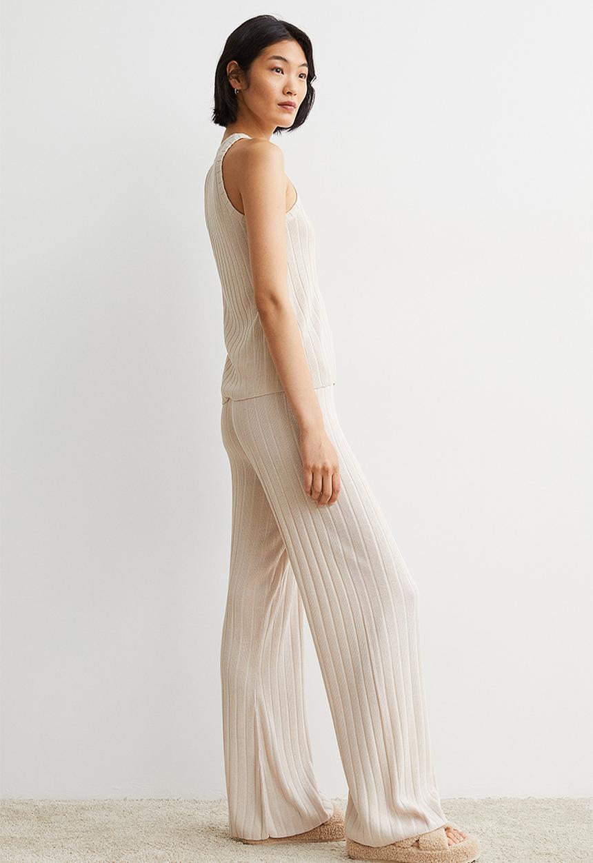 H&M - Rib-knit trousers - light beige