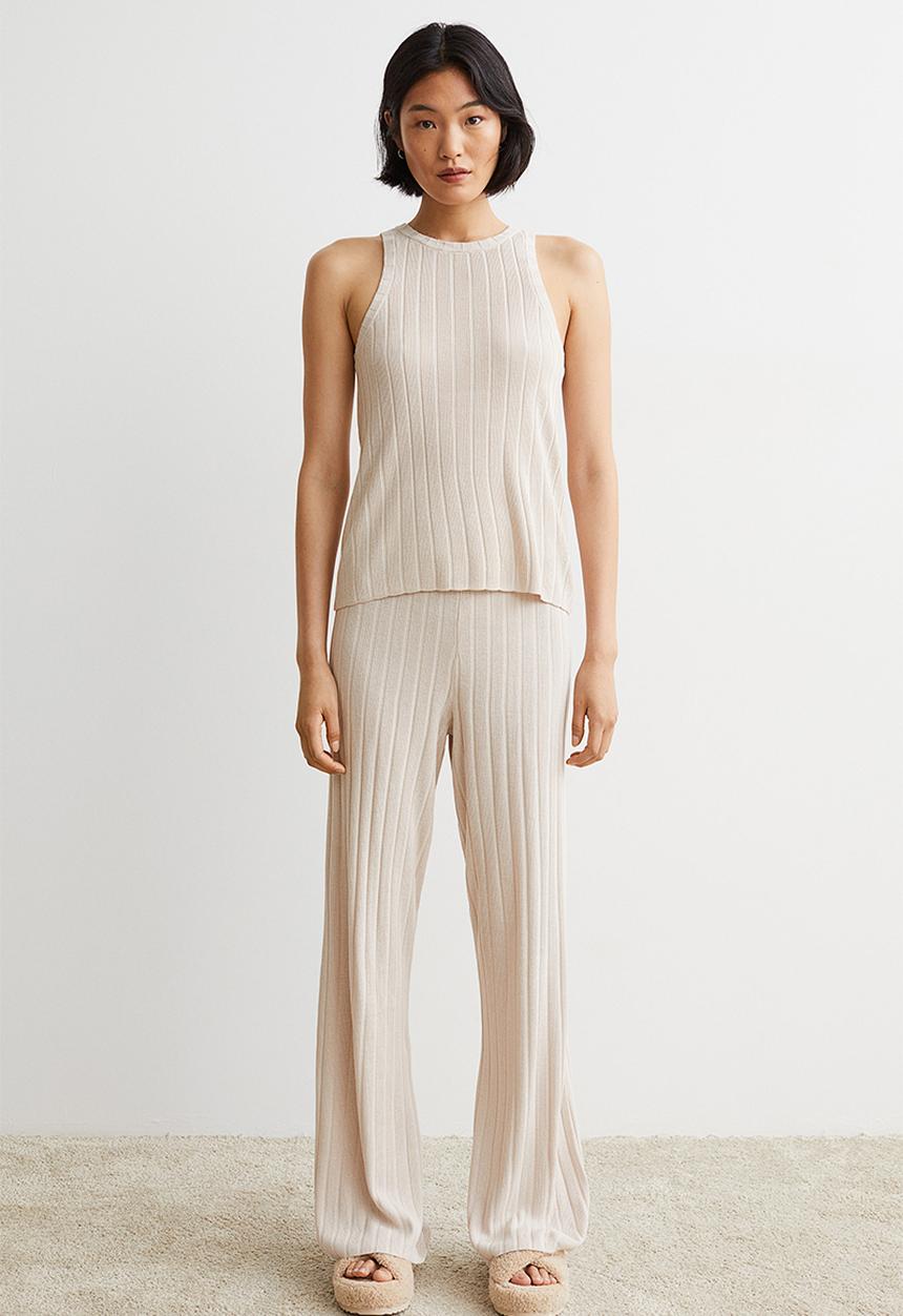 H&M - Rib-knit trousers - light beige