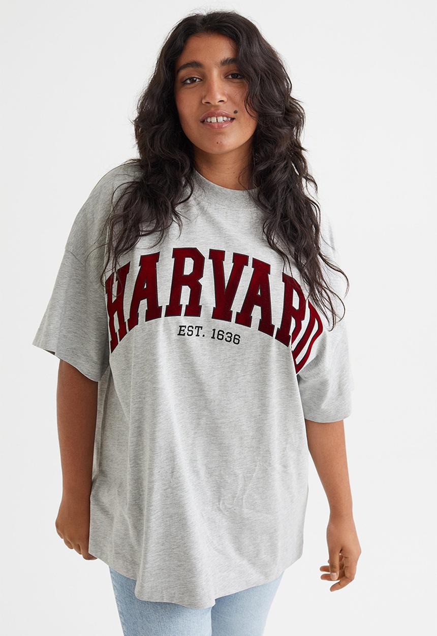 H&M - Long printed T-shirt - light grey/harvard university