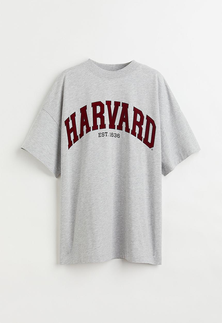 H&M - Long printed T-shirt - light grey/harvard university