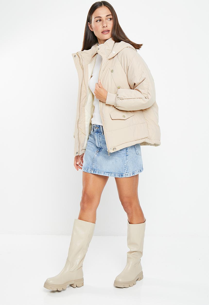 dailyfriday - Faux fur hood puffer - stone 