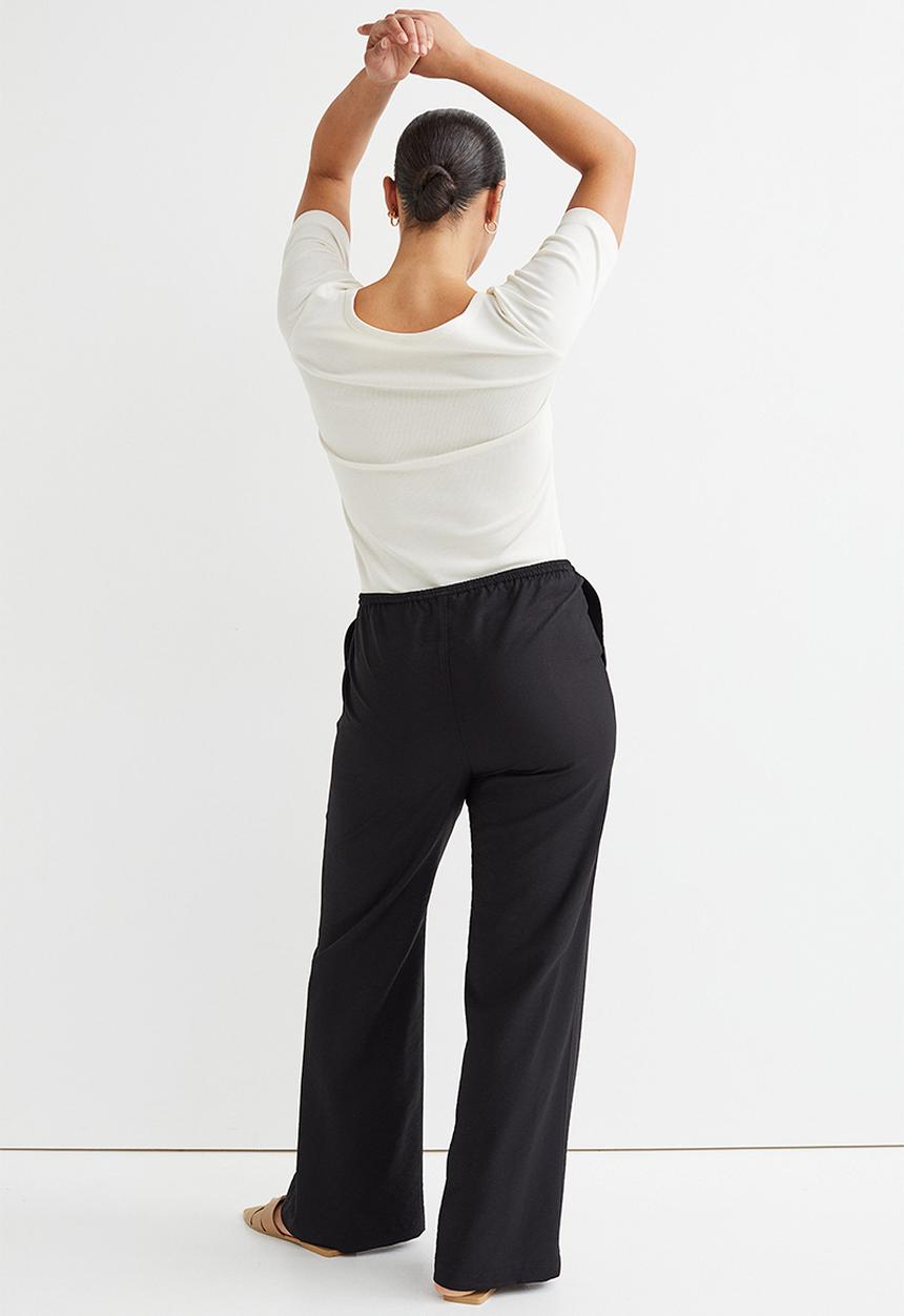 H&M - Wide satin trousers - black