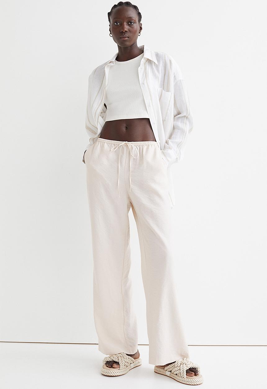 H&M - Wide satin trousers - white