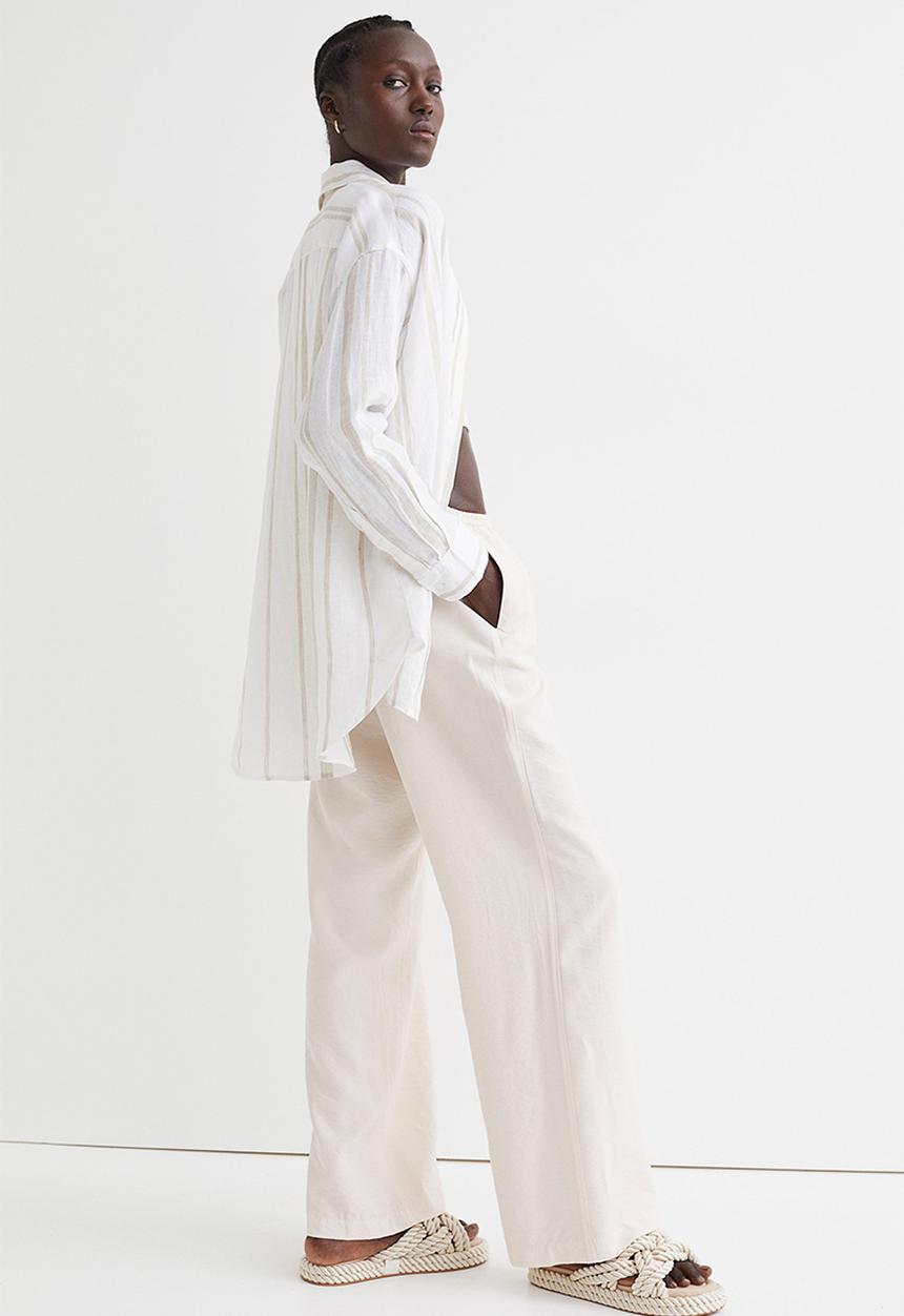 H&M - Wide satin trousers - white