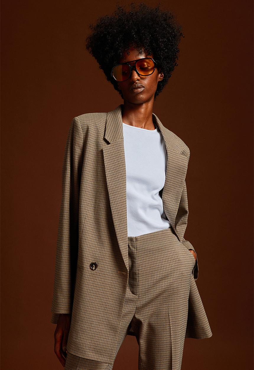 H&M - Double-breasted jacket - light brown/dogtooth patterned