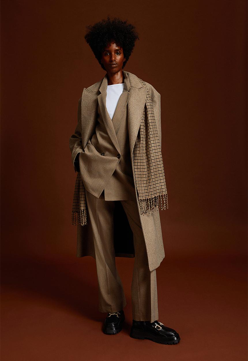 H&M - Double-breasted jacket - light brown/dogtooth patterned