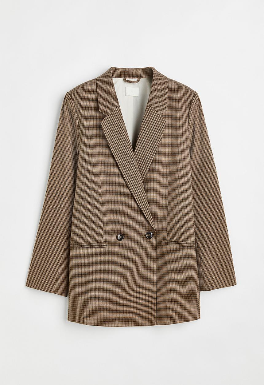 H&M - Double-breasted jacket - light brown/dogtooth patterned