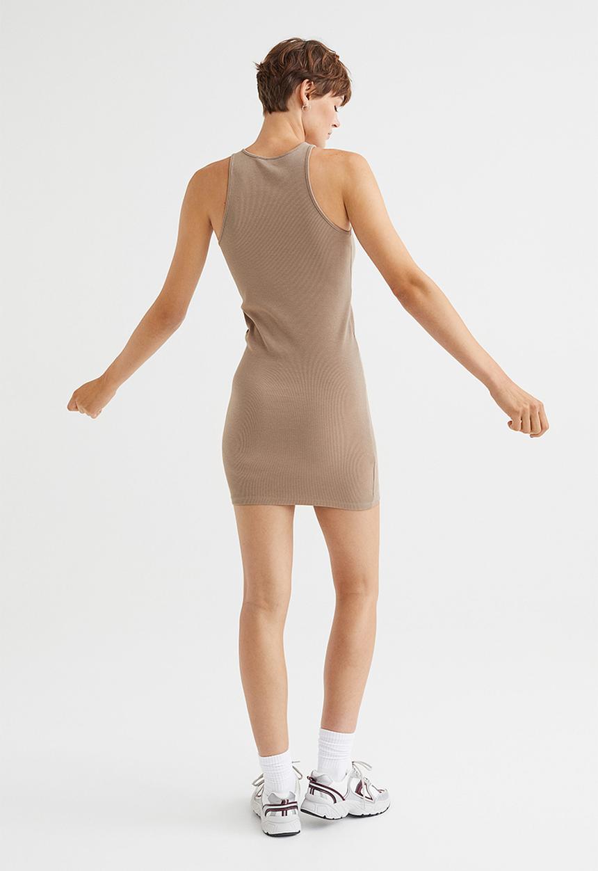 H&M - Ribbed jersey dress - dark beige