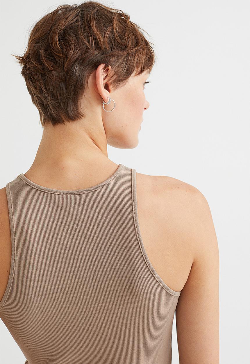 H&M - Ribbed jersey dress - dark beige