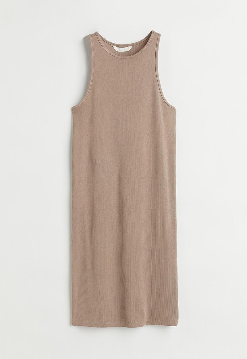 H&M - Ribbed jersey dress - dark beige