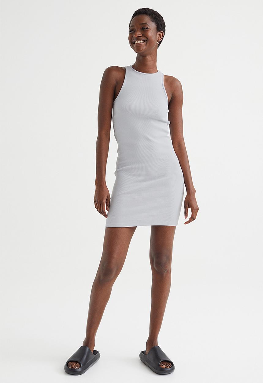 H&M - Ribbed jersey dress - light grey-blue