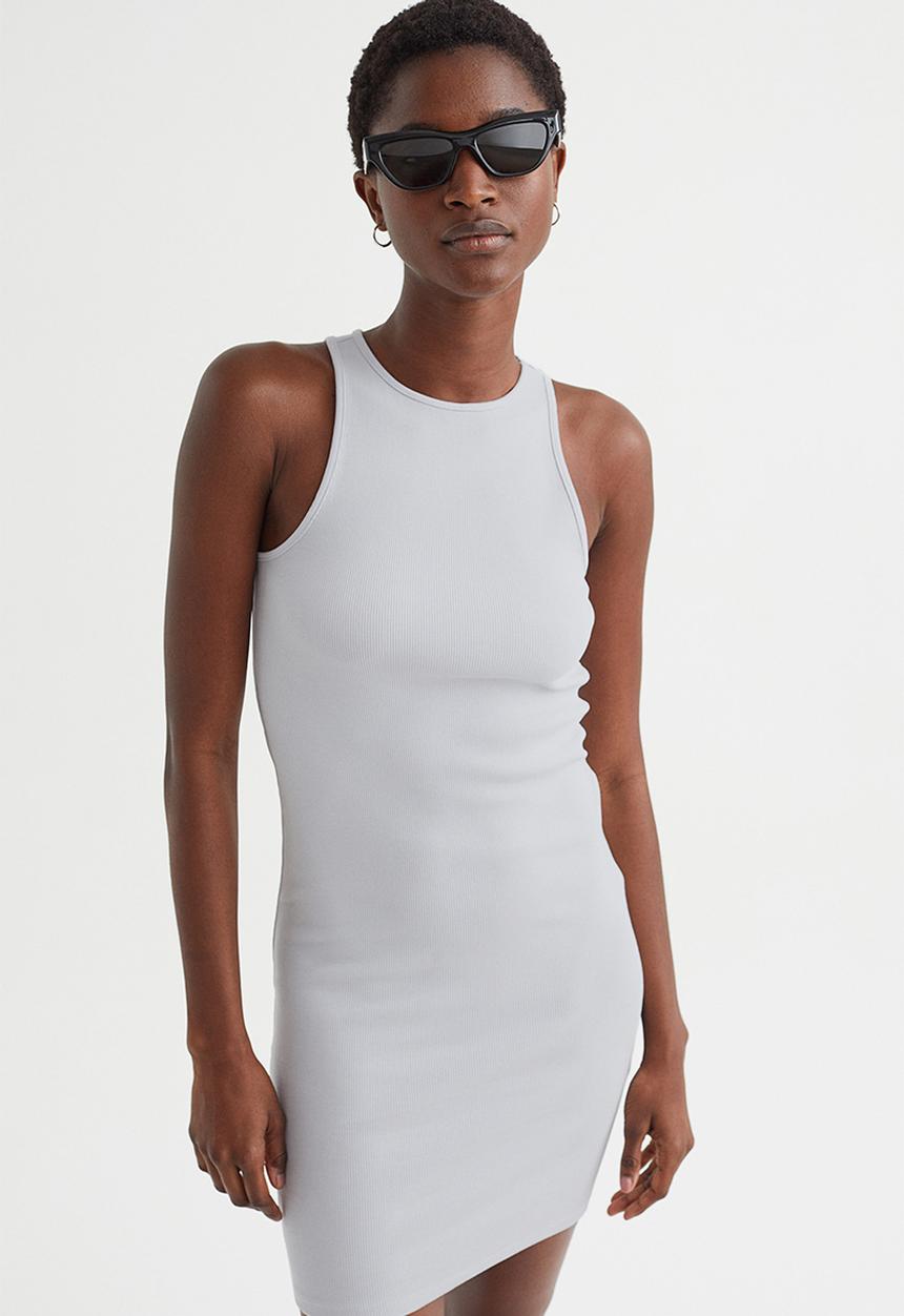 H&M - Ribbed jersey dress - light grey-blue