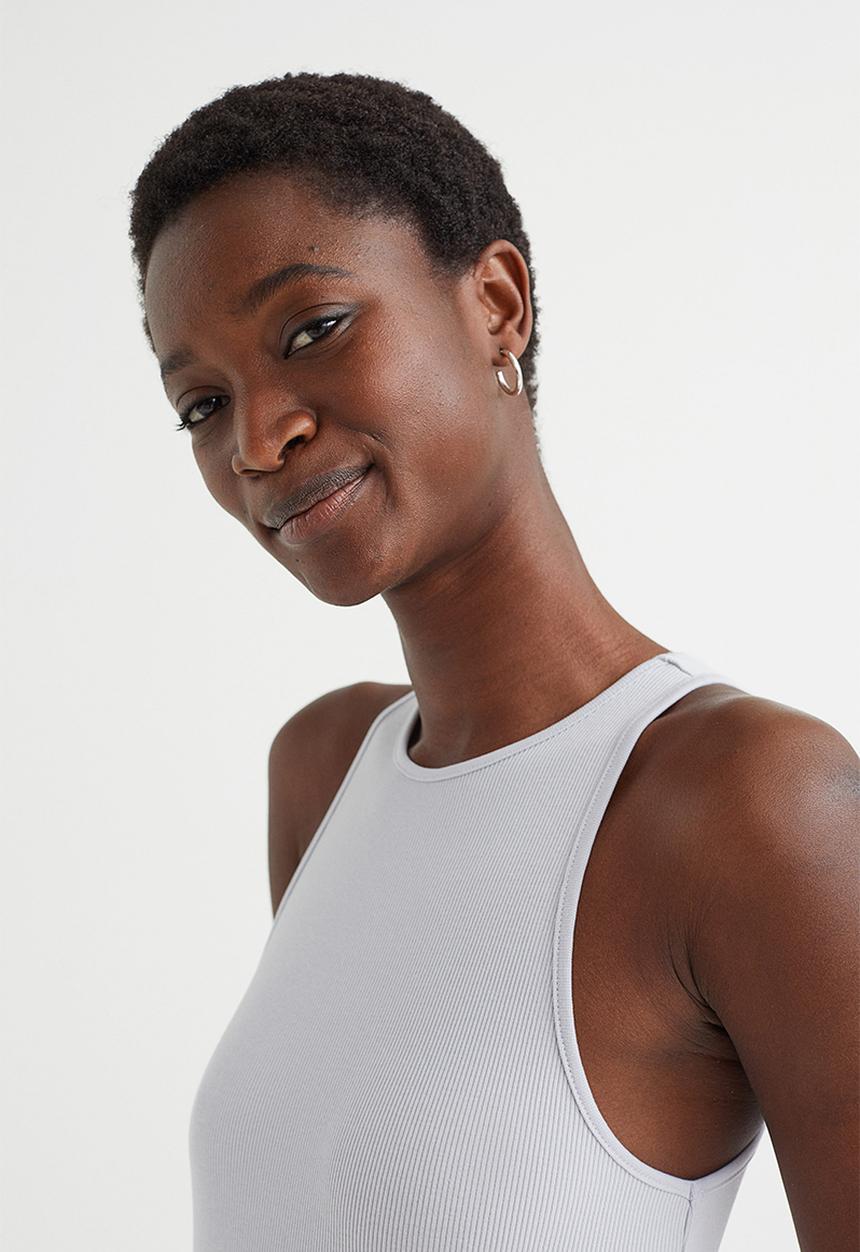 H&M - Ribbed jersey dress - light grey-blue