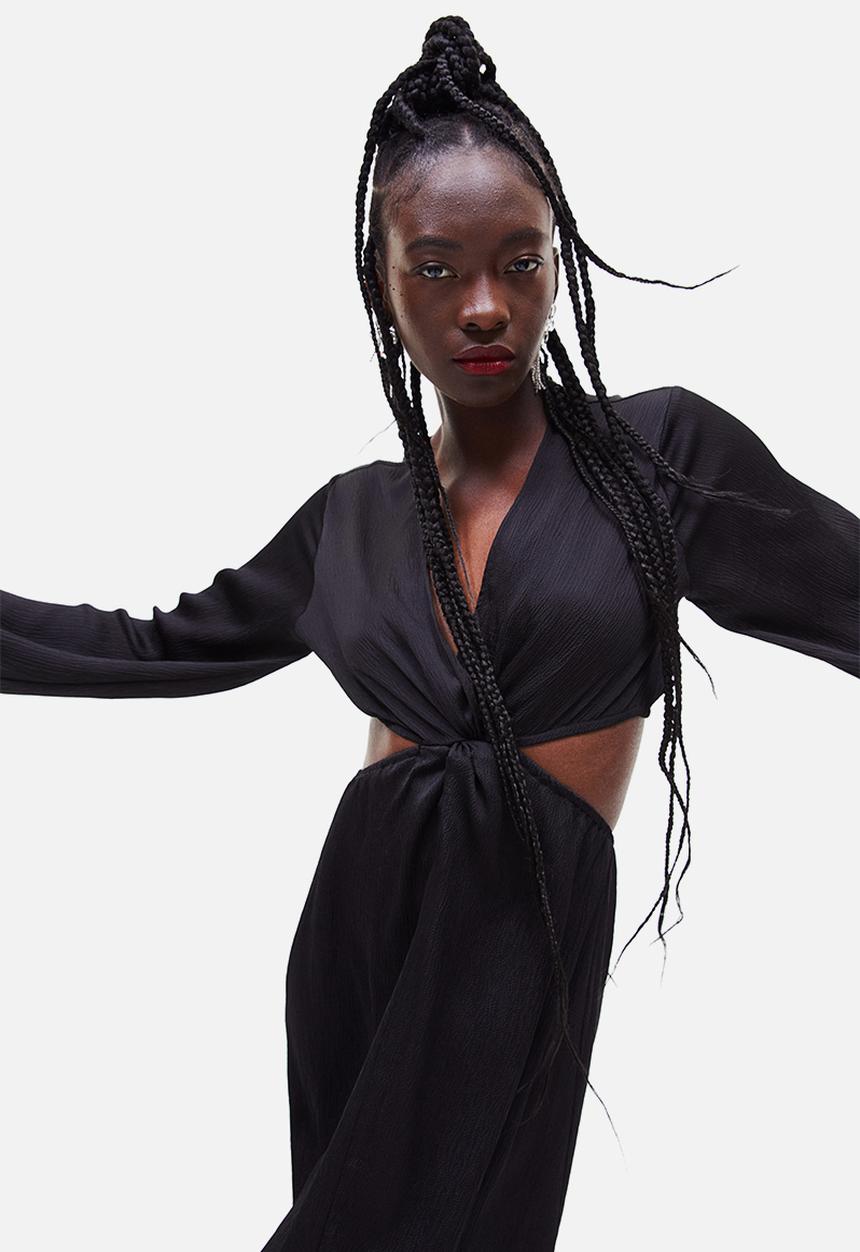 H&M - Balloon-sleeved cut-out crêpe dress - black