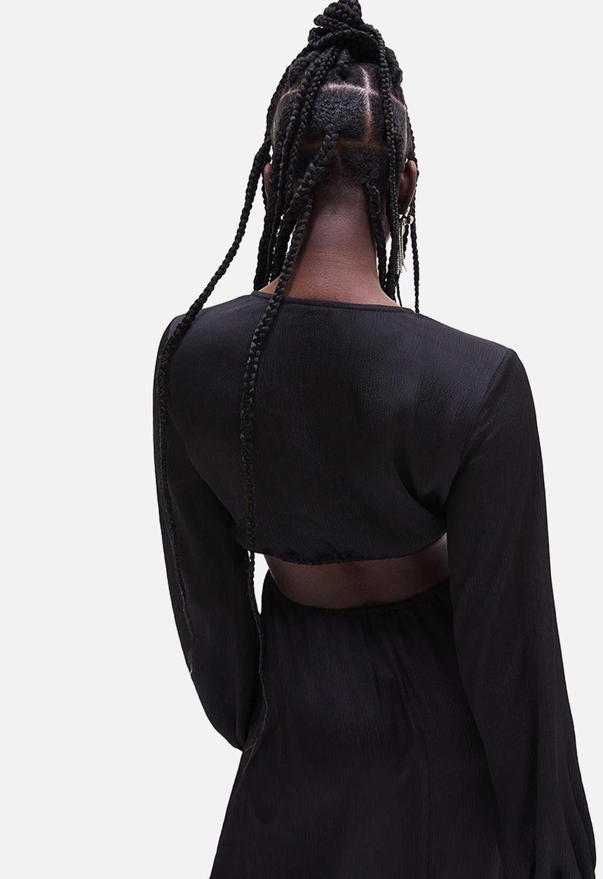 H&M - Balloon-sleeved cut-out crêpe dress - black