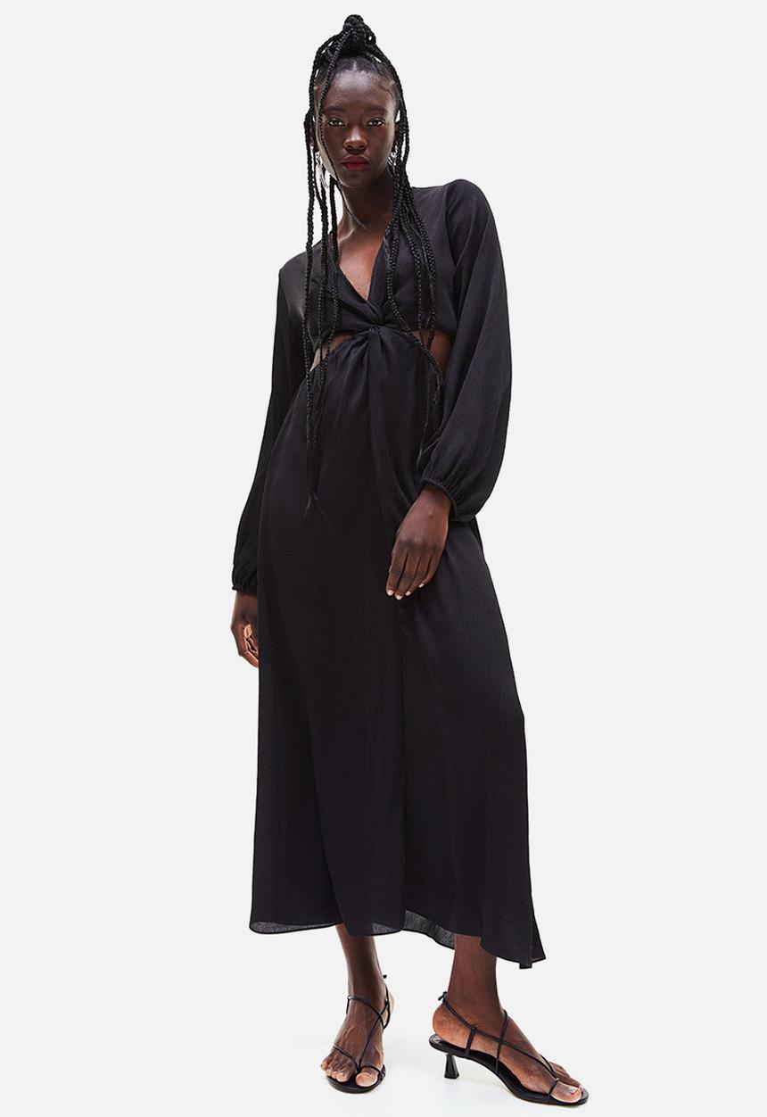 H&M - Balloon-sleeved cut-out crêpe dress - black