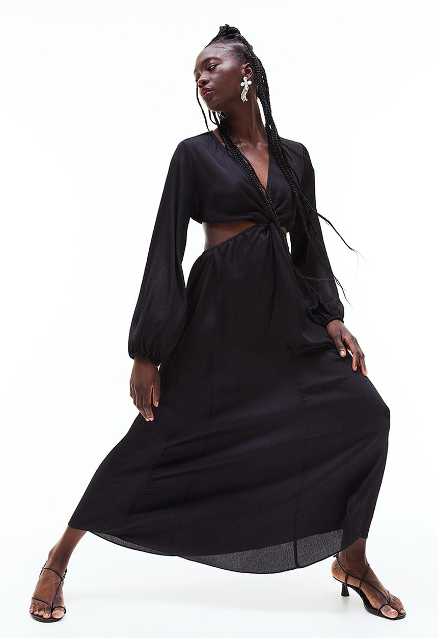 H&M - Balloon-sleeved cut-out crêpe dress - black