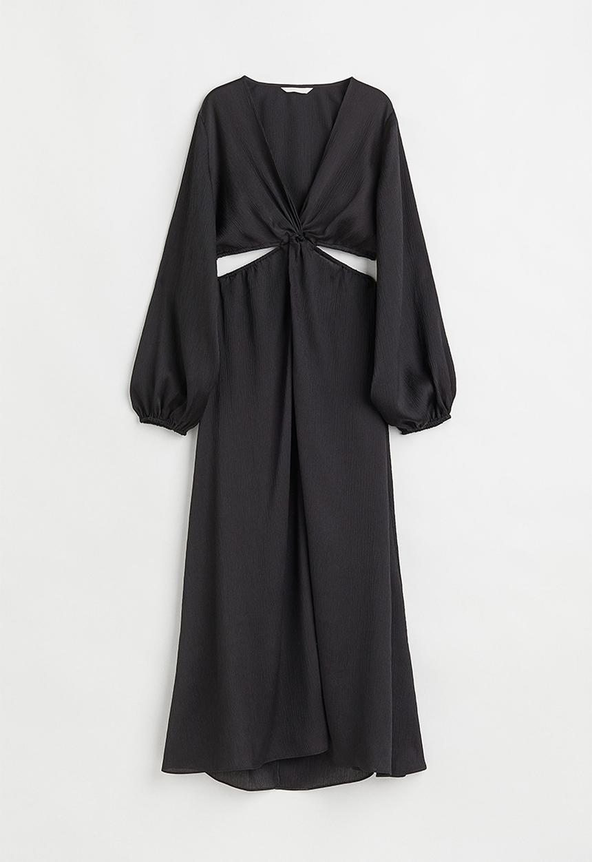 H&M - Balloon-sleeved cut-out crêpe dress - black