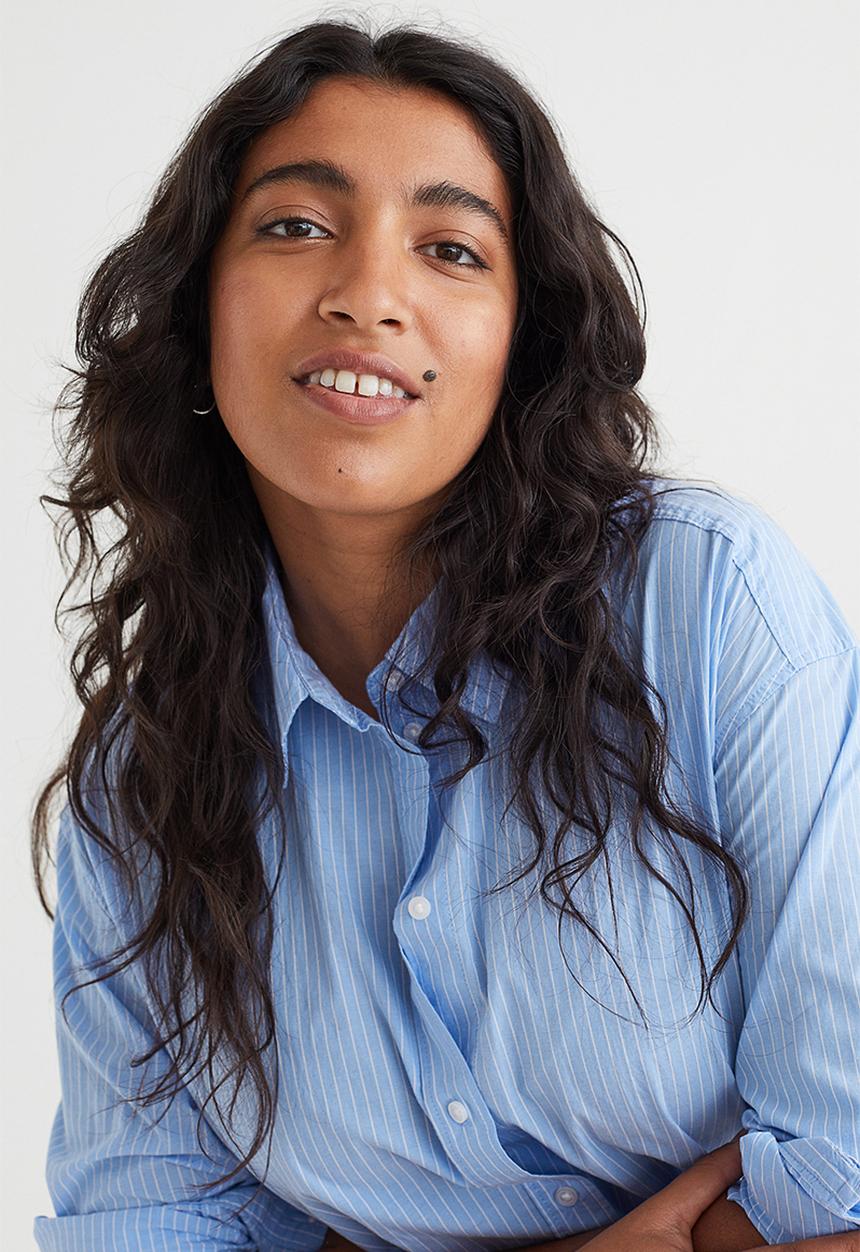 H&M - Cotton poplin shirt - light blue/white striped