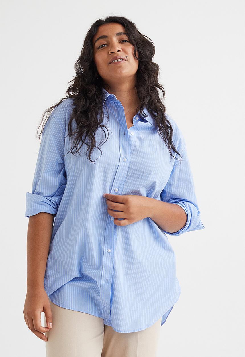 H&M - Cotton poplin shirt - light blue/white striped