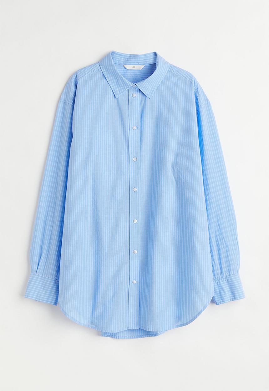 H&M - Cotton poplin shirt - light blue/white striped