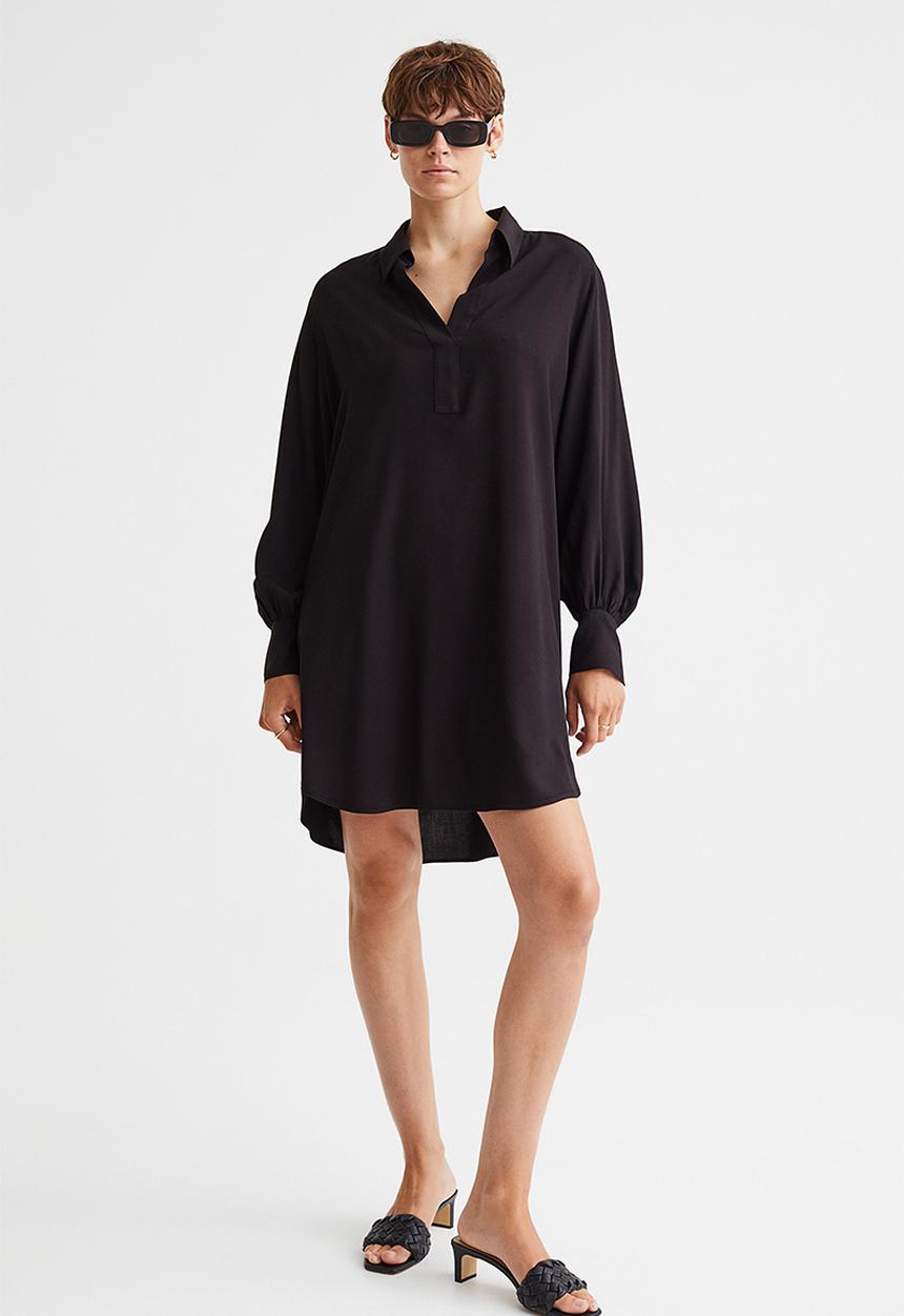 H&M - Balloon-sleeved shirt dress - black