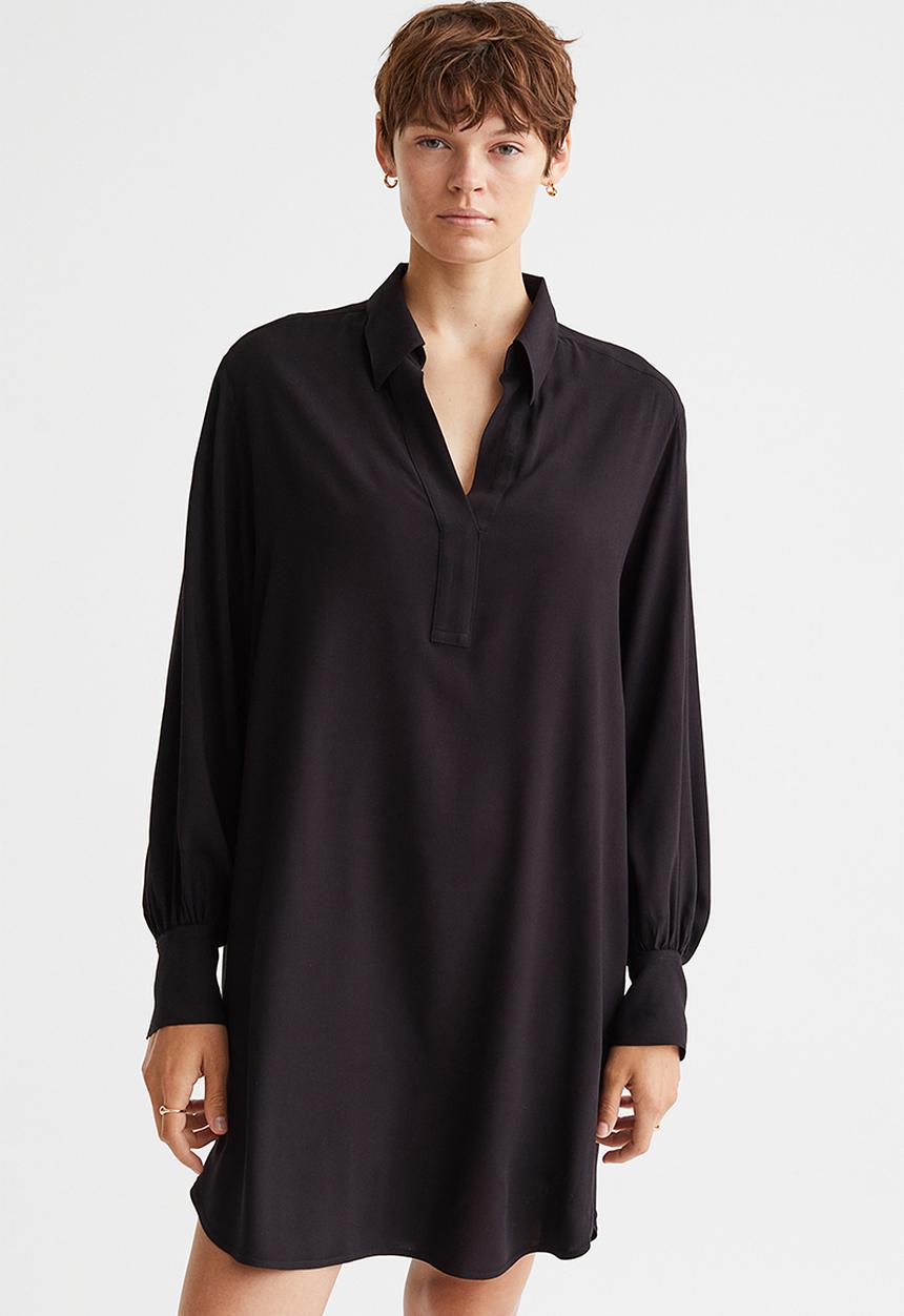 H&M - Balloon-sleeved shirt dress - black