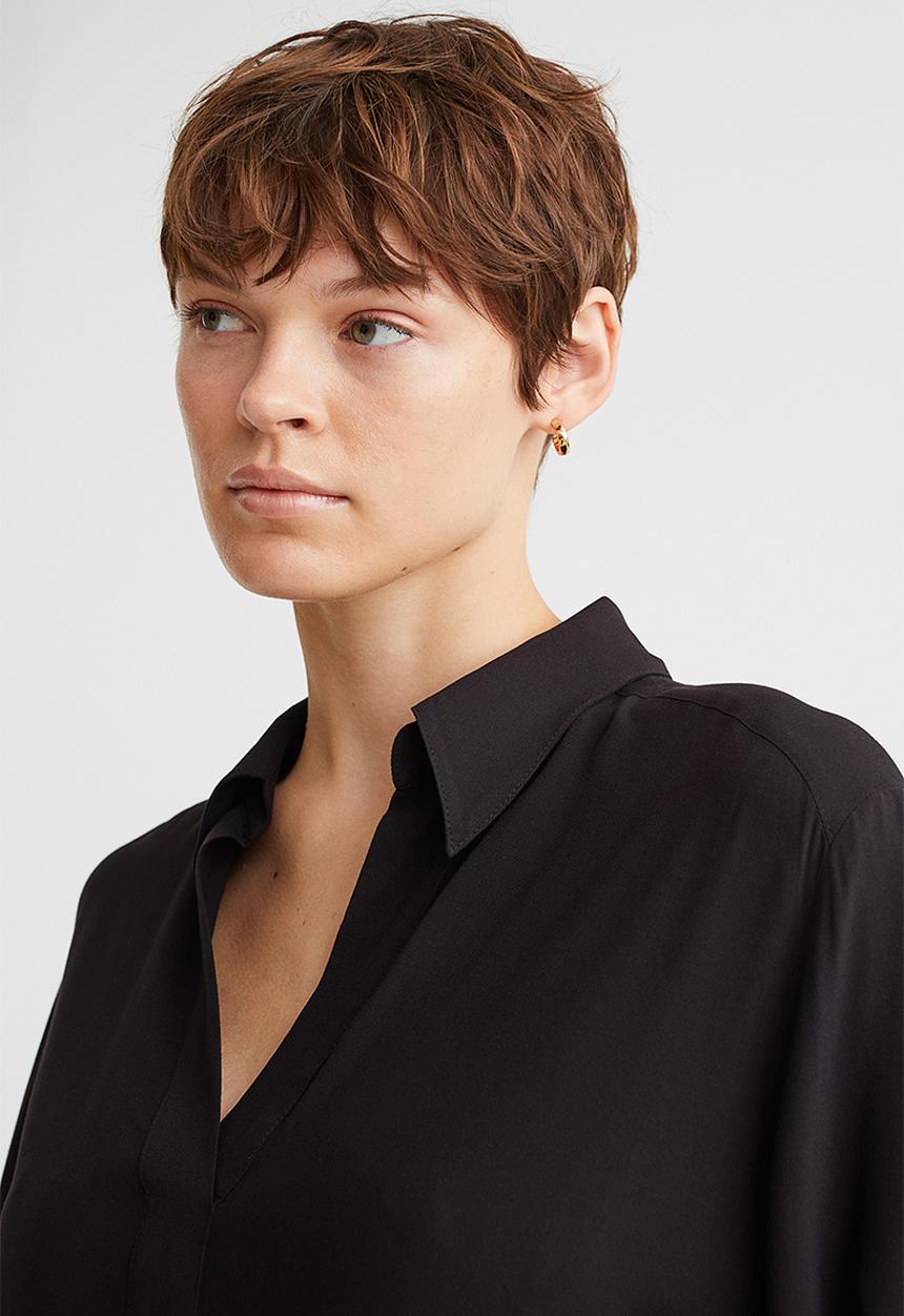 H&M - Balloon-sleeved shirt dress - black