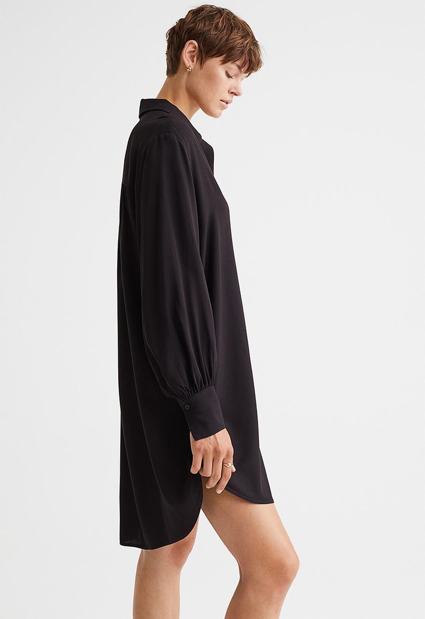 H&M - Balloon-sleeved shirt dress - black