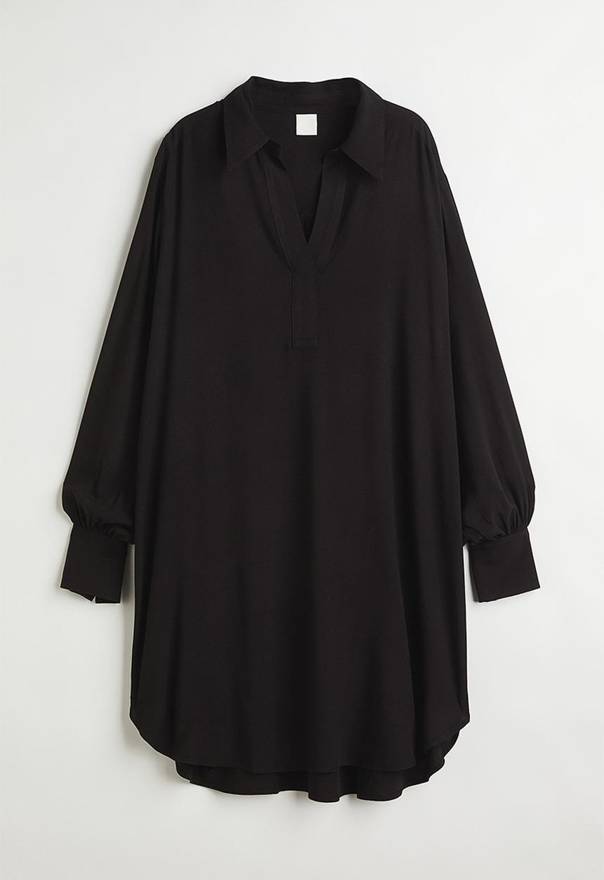H&M - Balloon-sleeved shirt dress - black