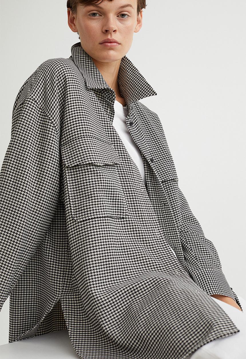 H&M - Oversized twill overshirt - black/dogtooth patterned