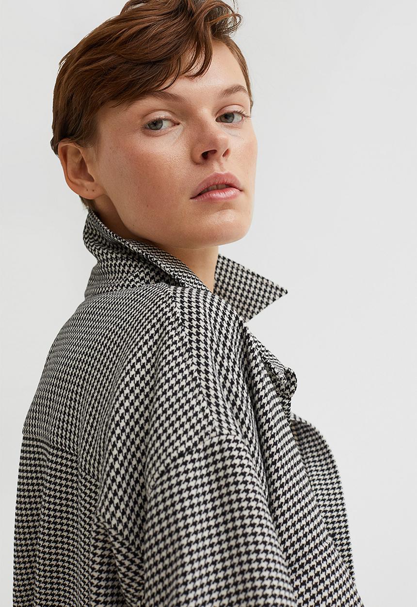 H&M - Oversized twill overshirt - black/dogtooth patterned