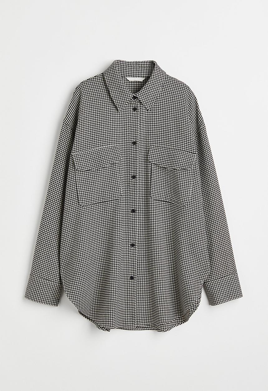 H&M - Oversized twill overshirt - black/dogtooth patterned