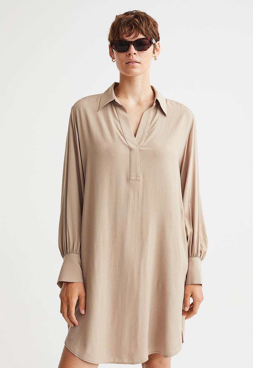 H&M - Balloon-sleeved shirt dress - beige