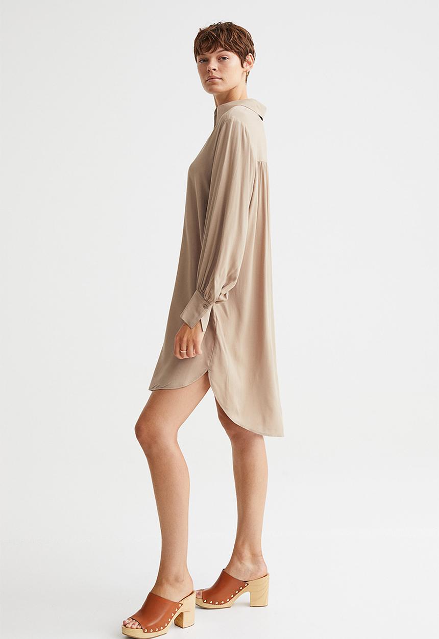 H&M - Balloon-sleeved shirt dress - beige