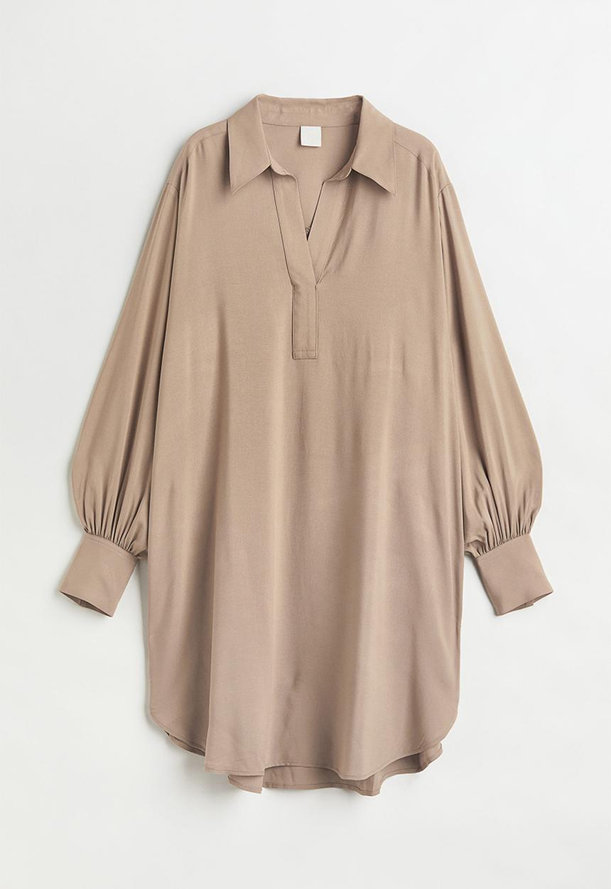 H&M - Balloon-sleeved shirt dress - beige