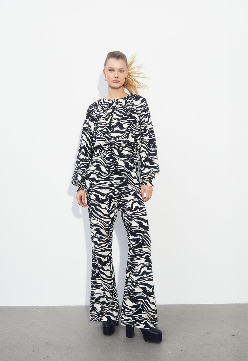 H&M - Patterned balloon-sleeved blouse - black/zebra print