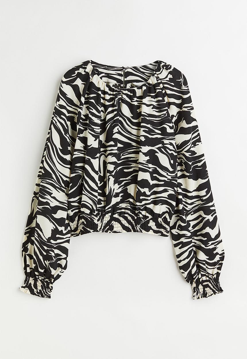 H&M - Patterned balloon-sleeved blouse - black/zebra print