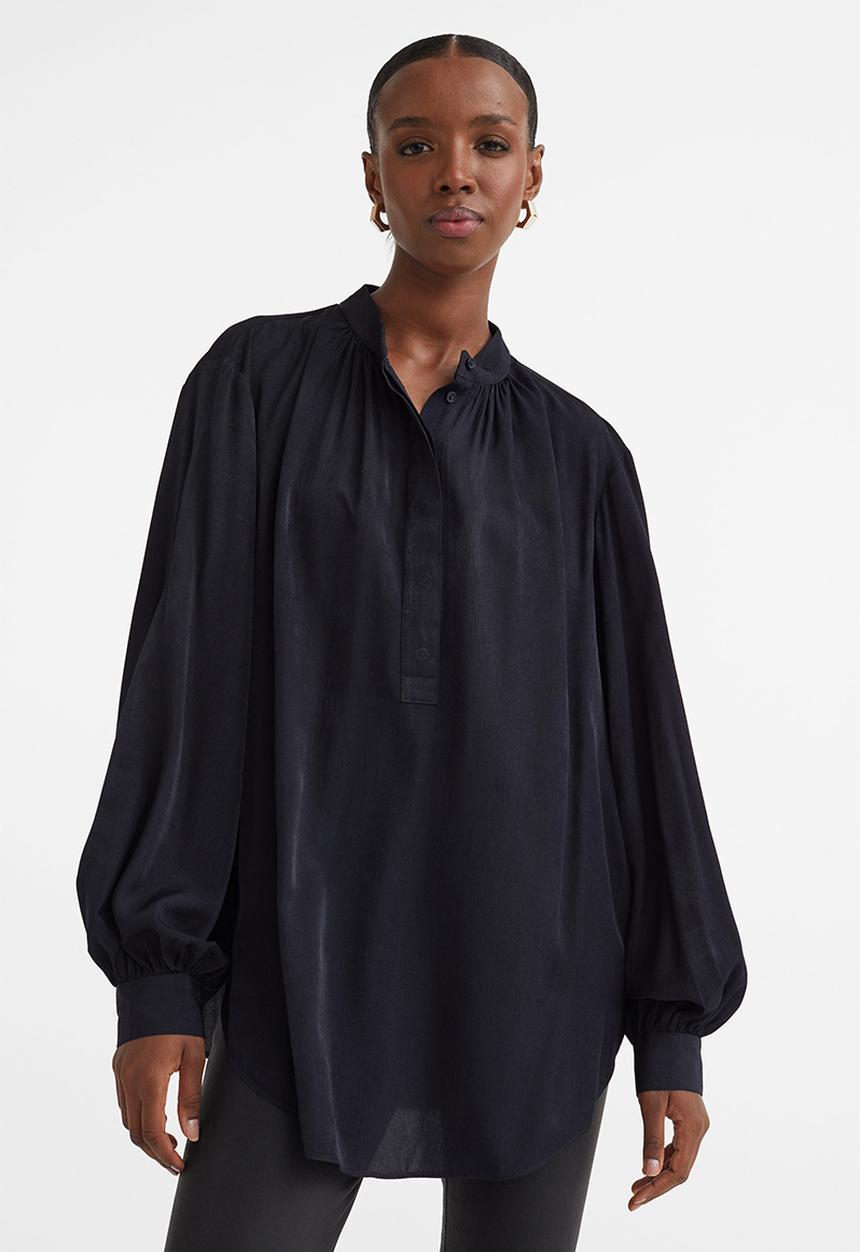 H&M - Balloon-sleeved blouse - dark blue