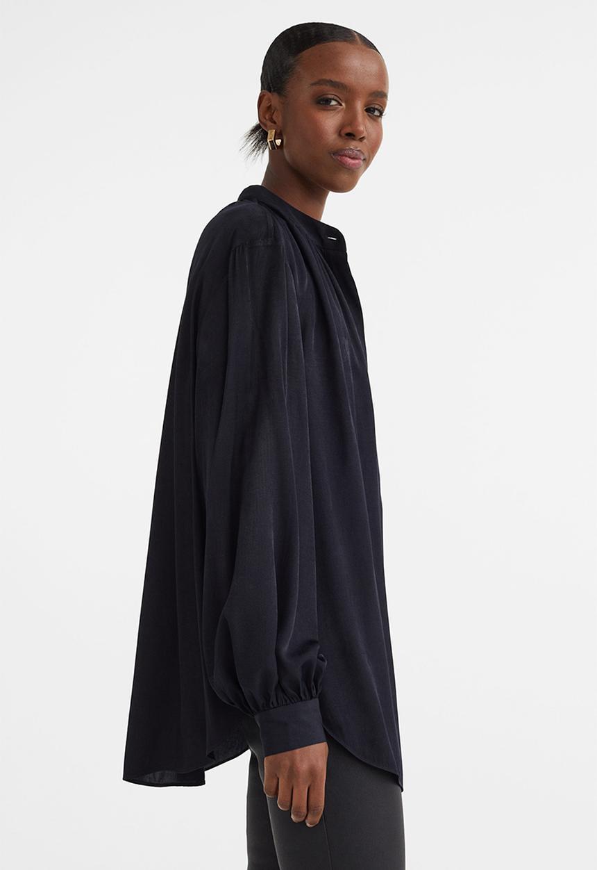 H&M - Balloon-sleeved blouse - dark blue