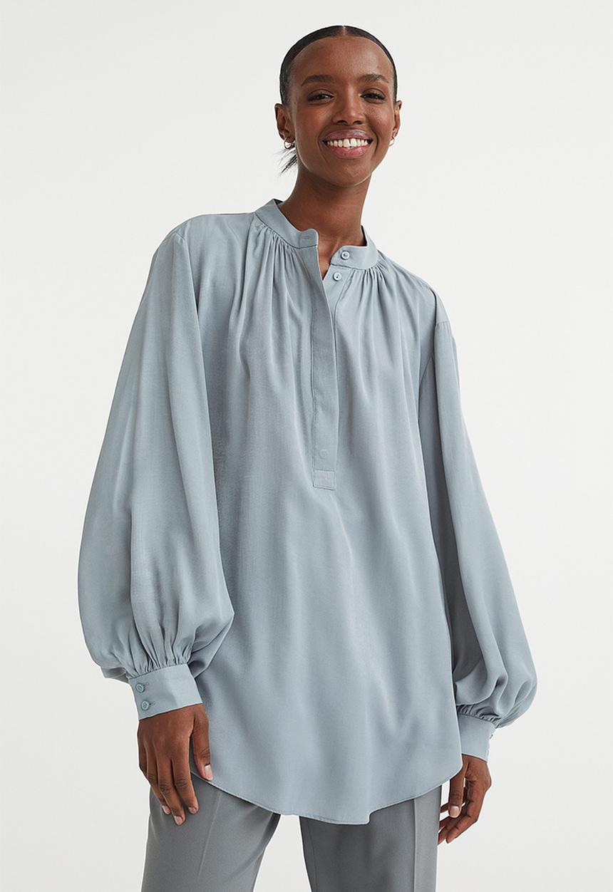 H&M - Balloon-sleeved blouse - light turquoise