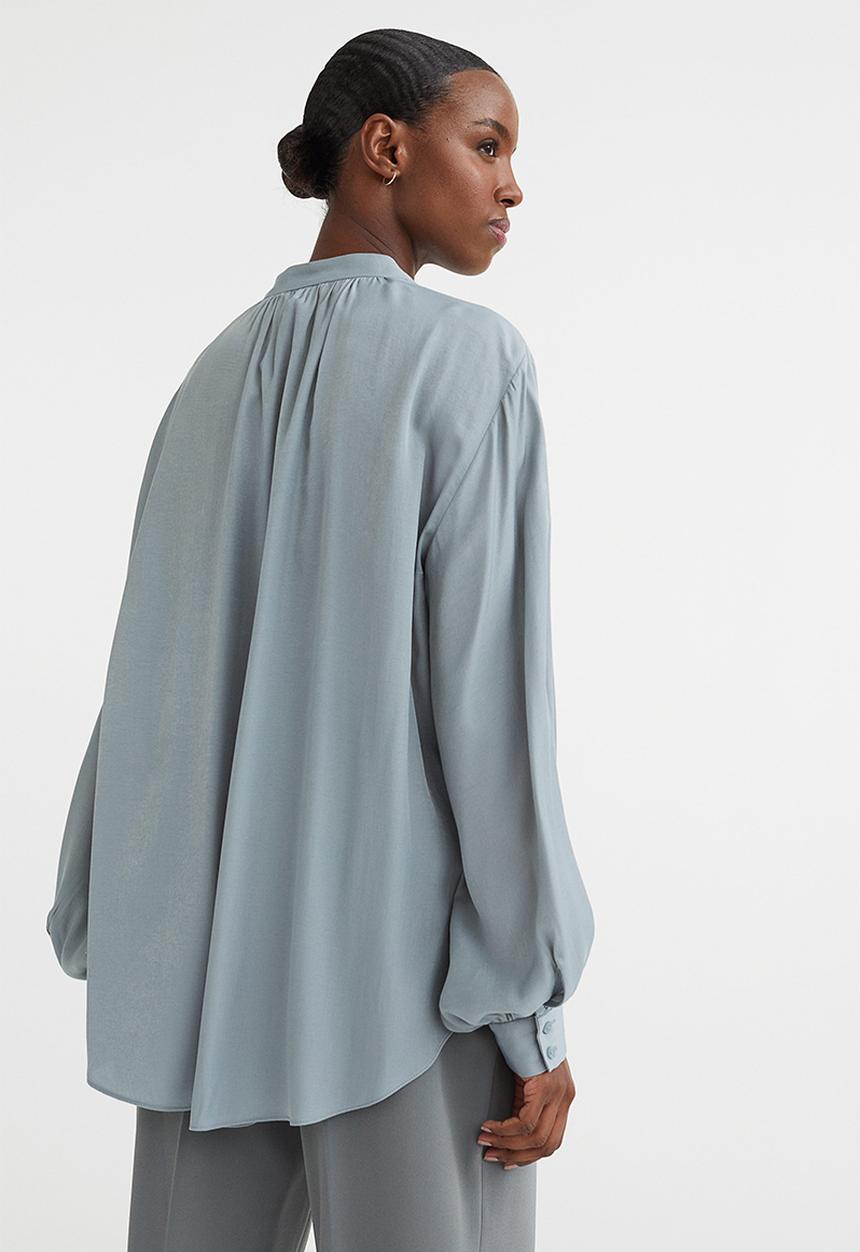 H&M - Balloon-sleeved blouse - light turquoise