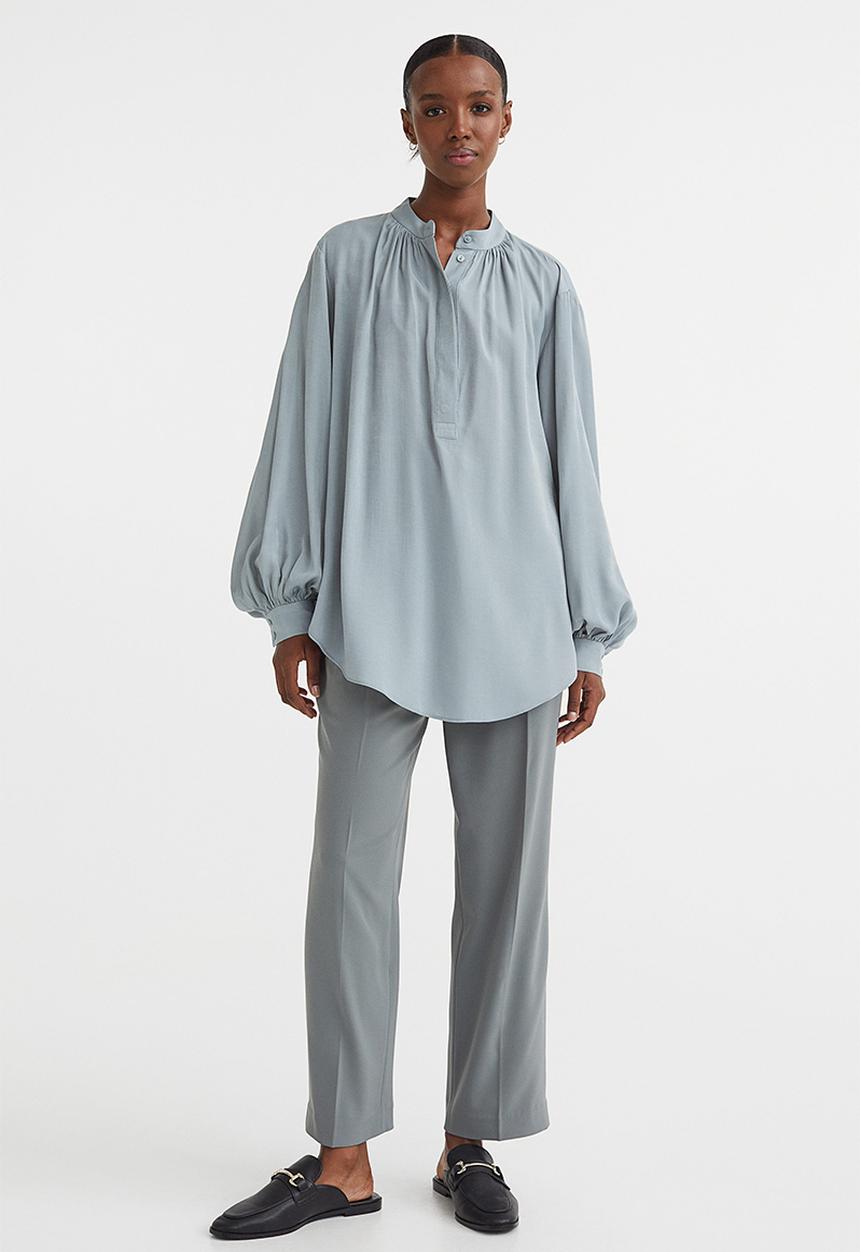 H&M - Balloon-sleeved blouse - light turquoise