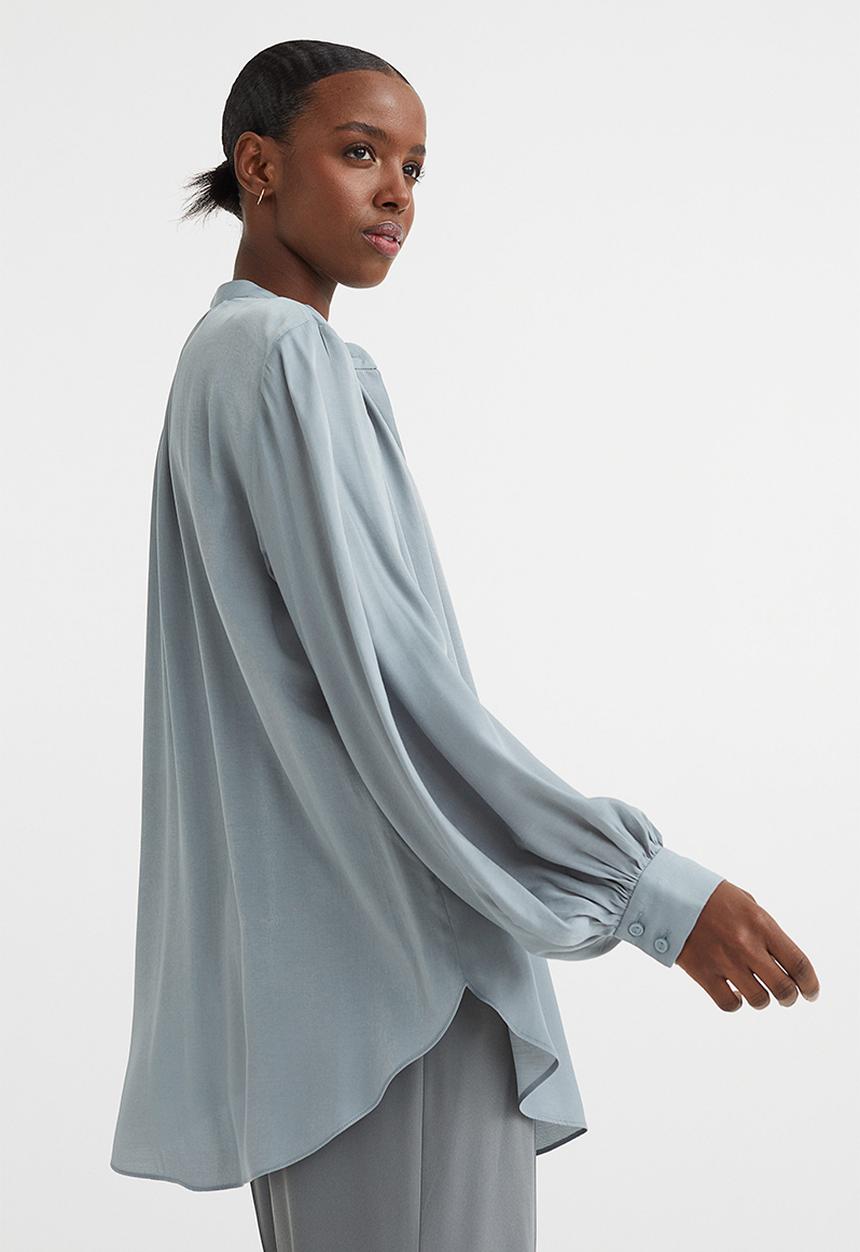 H&M - Balloon-sleeved blouse - light turquoise