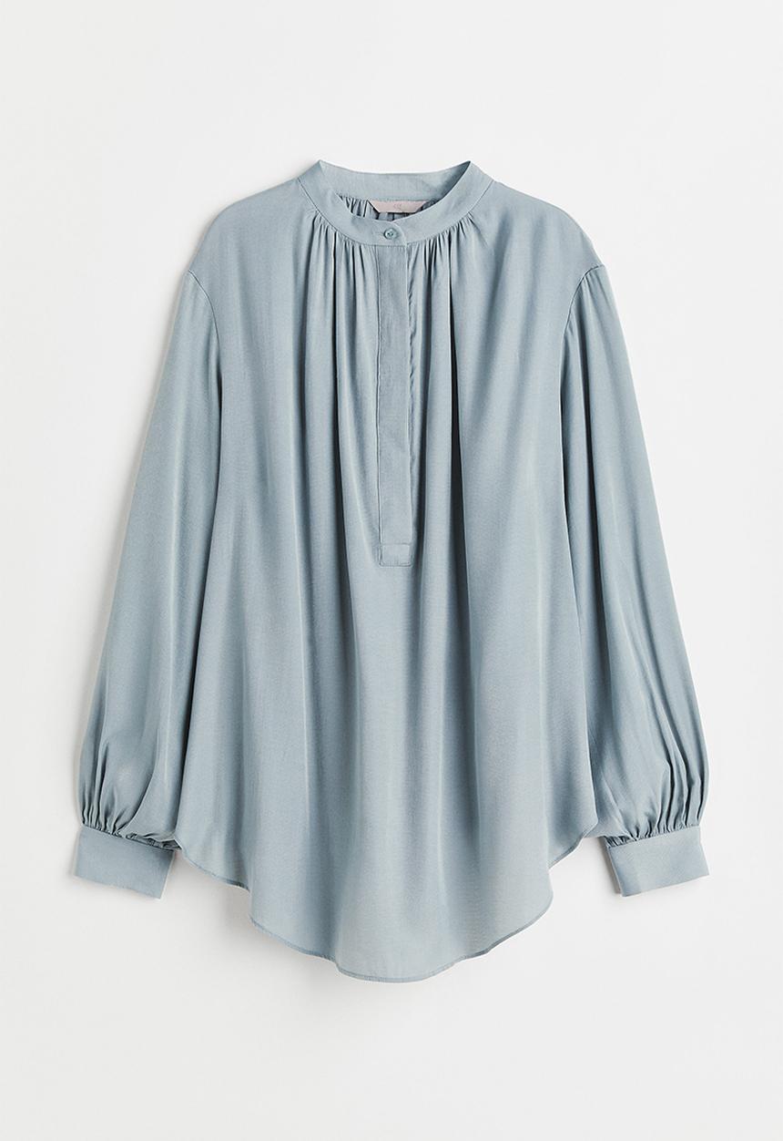 H&M - Balloon-sleeved blouse - light turquoise
